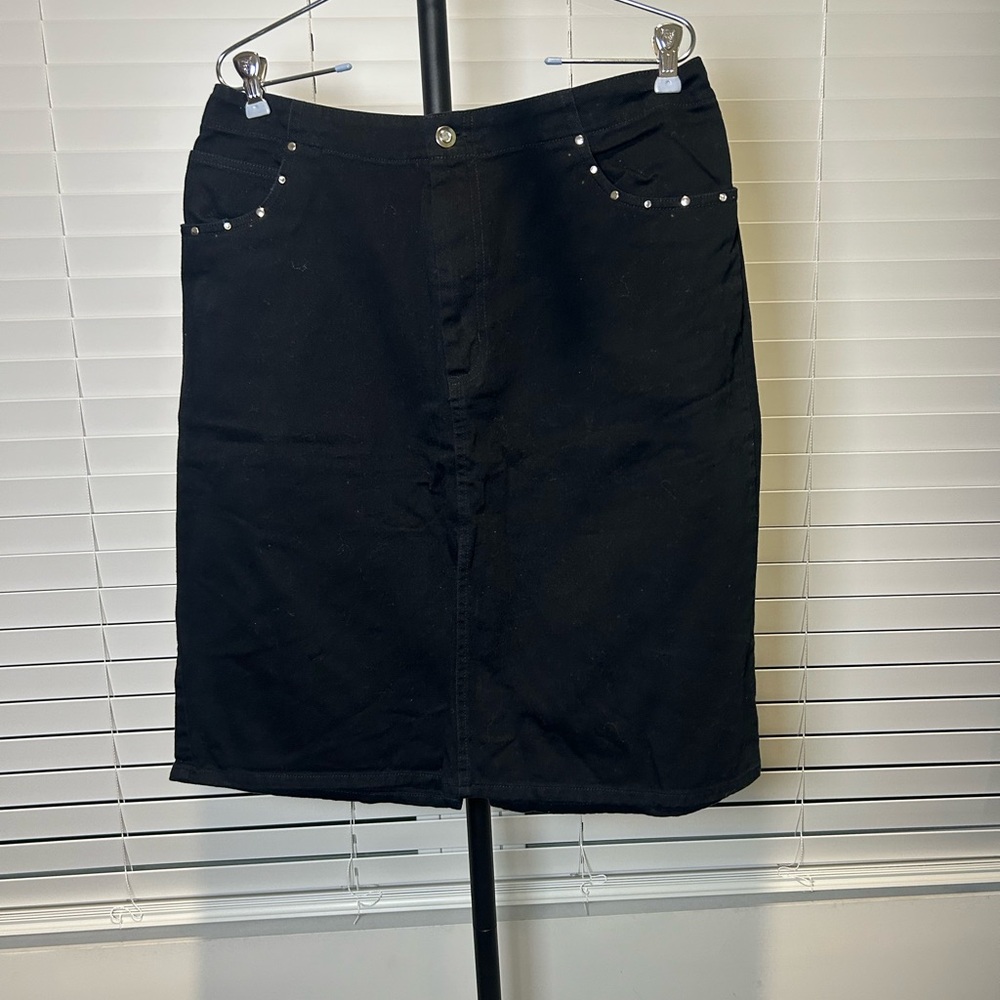 Faded Glory Black Pencil Skirt denim, modest skirt, studded denim